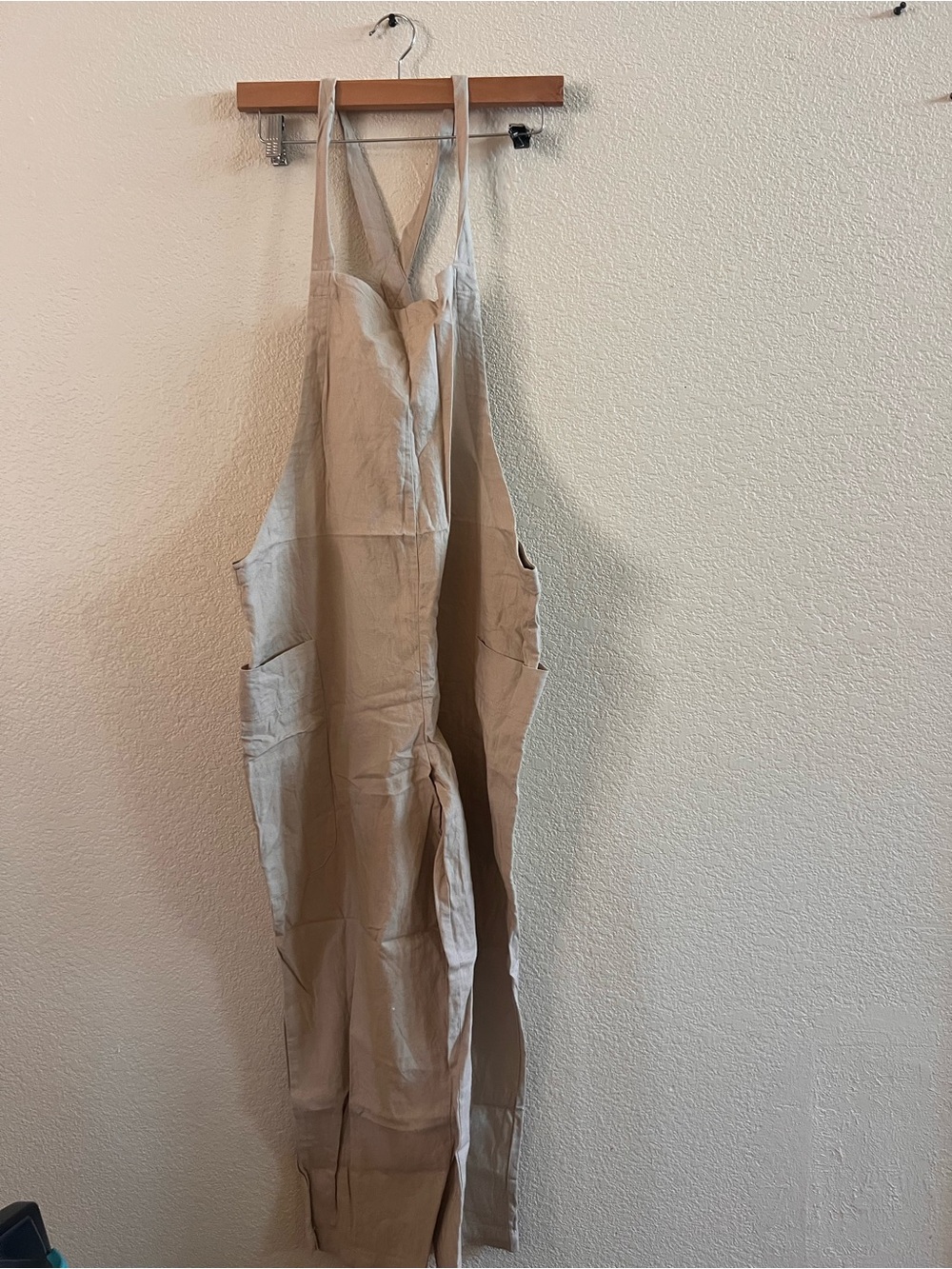 Forever 21 Beige Linen-Blend Overalls with Crossback Straps